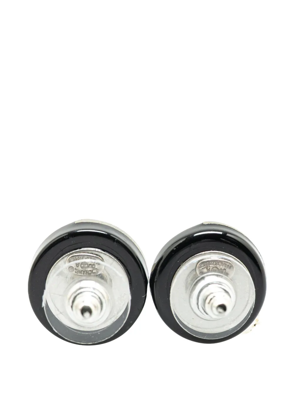 CHANEL Pre-Owned 2000 Silver and Resin CC Button Push Back Earrings costume earrings | Image 2