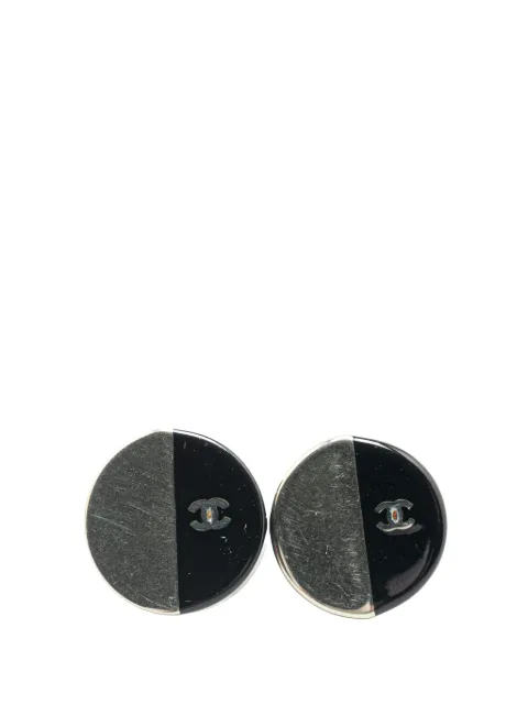 CHANEL Pre-Owned 2000 Silver and Resin CC Button Push Back Earrings costume earrings