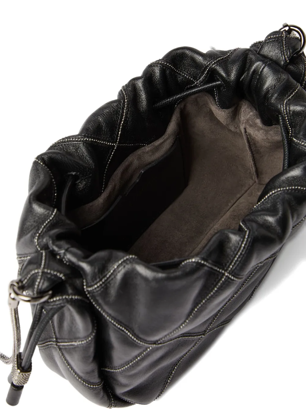 Brunello Cucinelli Nappa Leather Mellow Mini Bucket Bag In Black