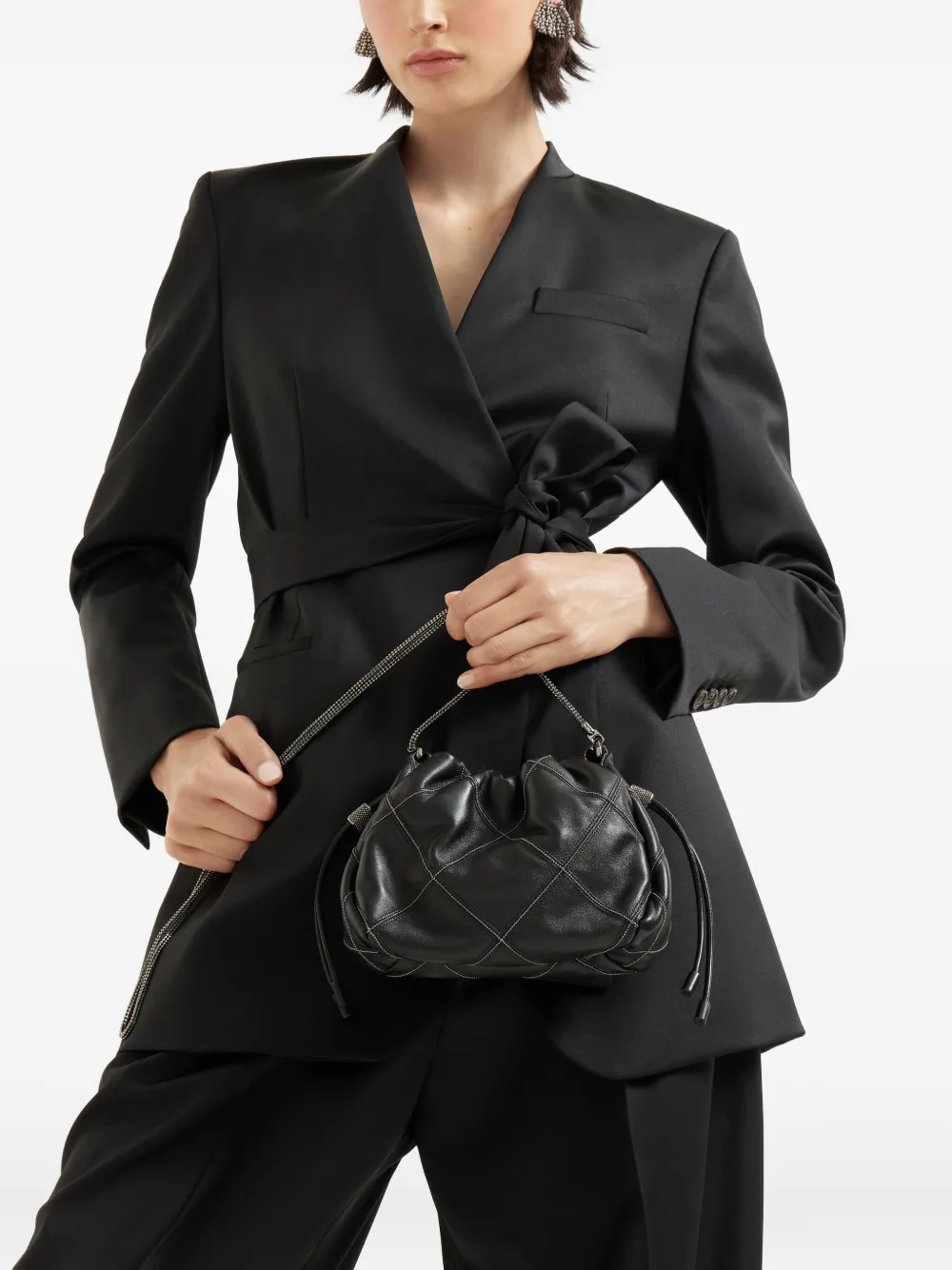 Brunello Cucinelli Nappa Leather Mellow Mini Bucket Bag In Black