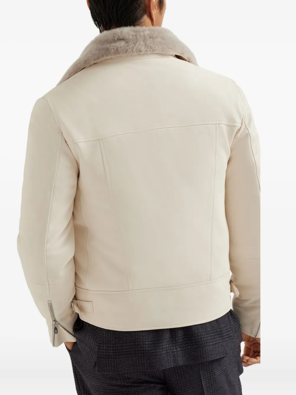 Brunello Cucinelli Leren jack met kraag Beige