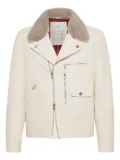 Brunello Cucinelli fur-collar leather jacket - Neutrals