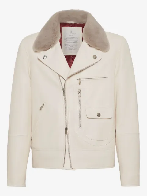 Brunello Cucinelli fur-collar leather jacket