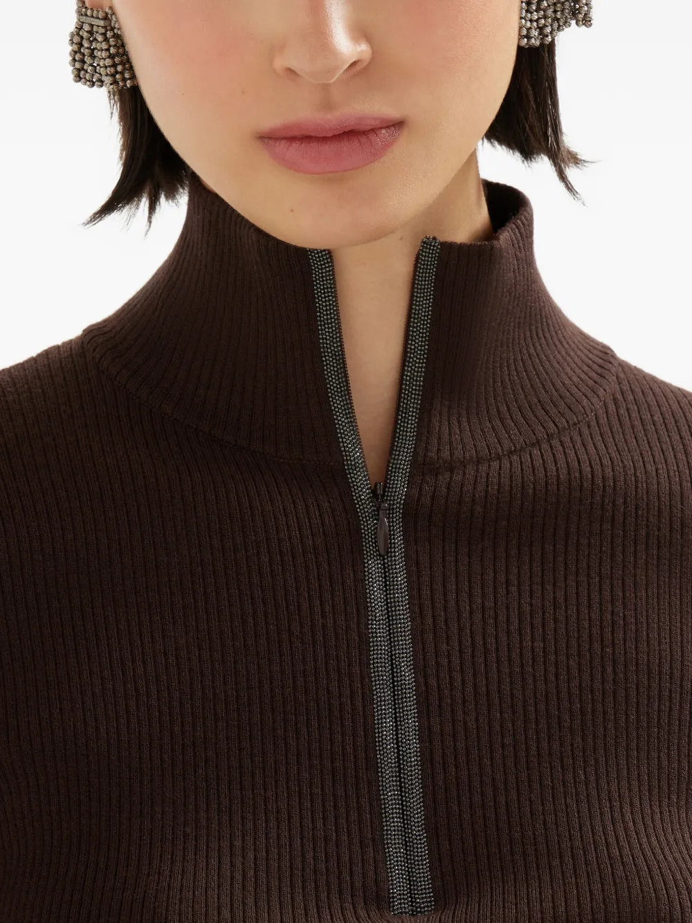 Brunello Cucinelli ribbed zip-neck sweater Bruin