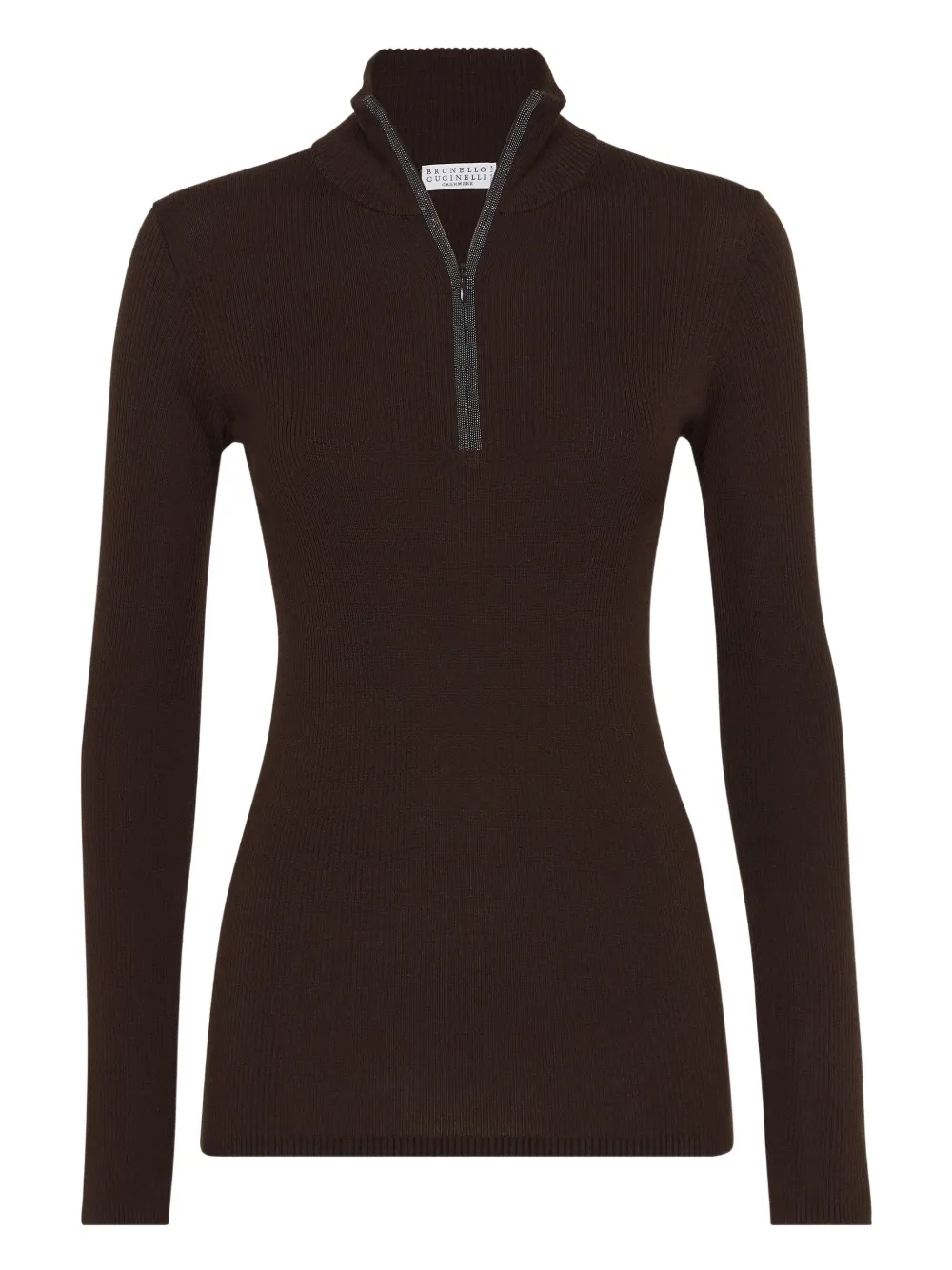 Brunello Cucinelli ribbed zip-neck sweater Bruin