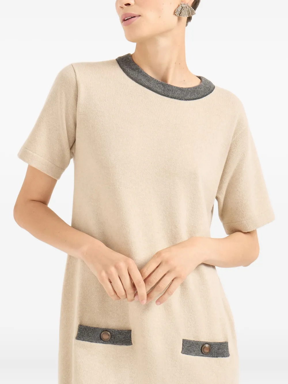 Brunello Cucinelli Pocket Trim Mini Dress In Neutral