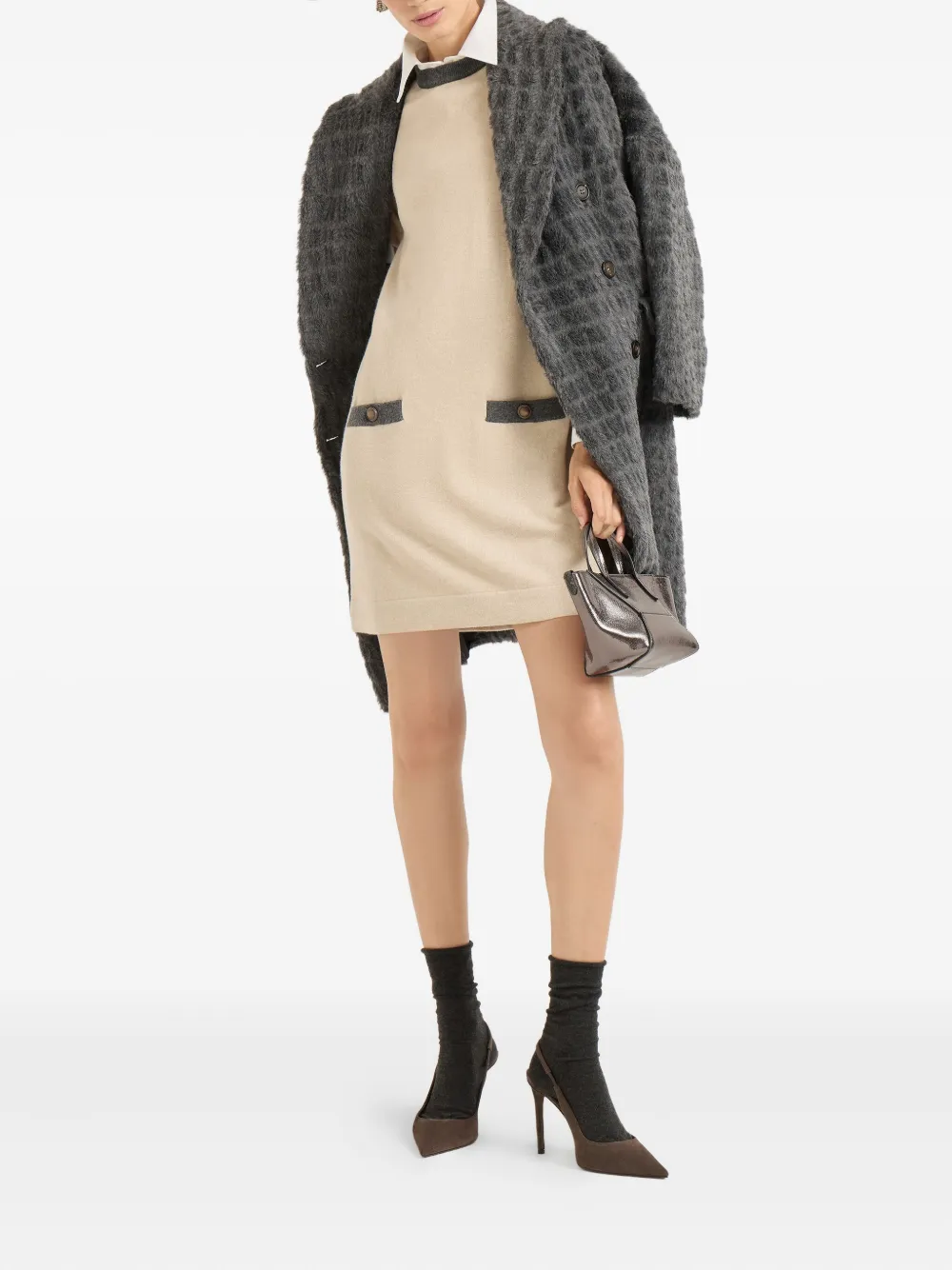 Brunello Cucinelli pocket trim mini dress - Beige