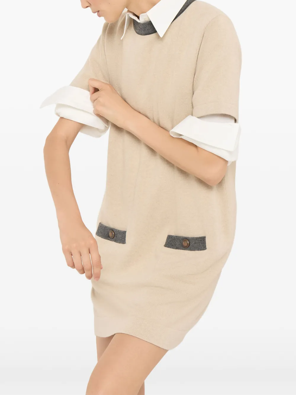 Brunello Cucinelli Pocket Trim Mini Dress In Neutral