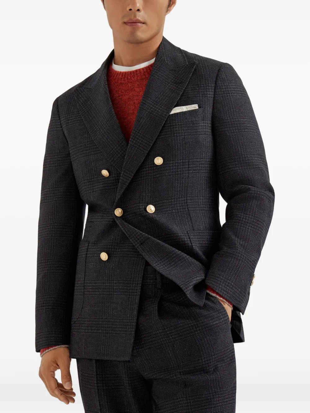 Brunello Cucinelli Blazer met dubbele rij knopen Grijs