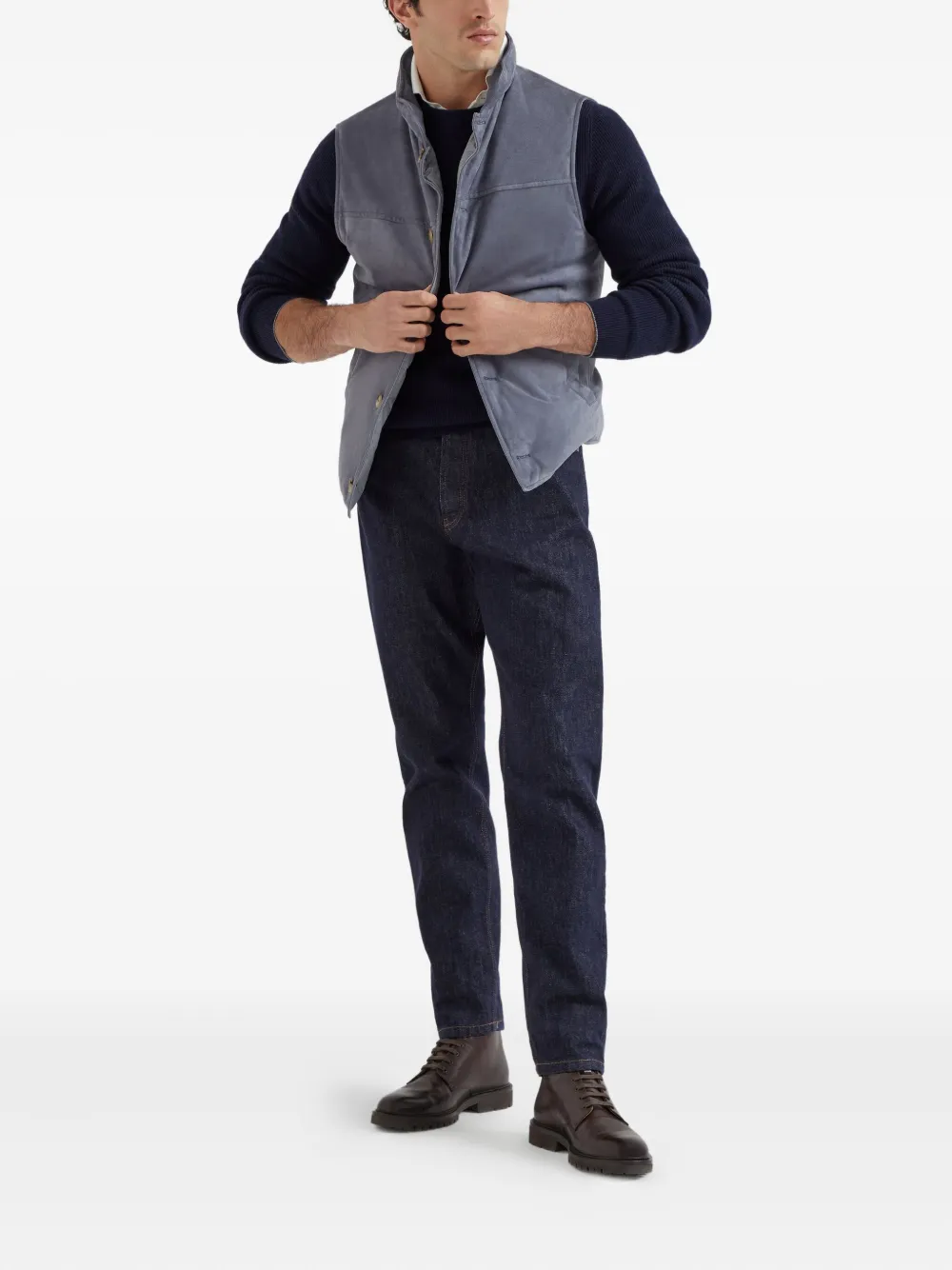 Brunello Cucinelli Suède gilet met knopen Blauw