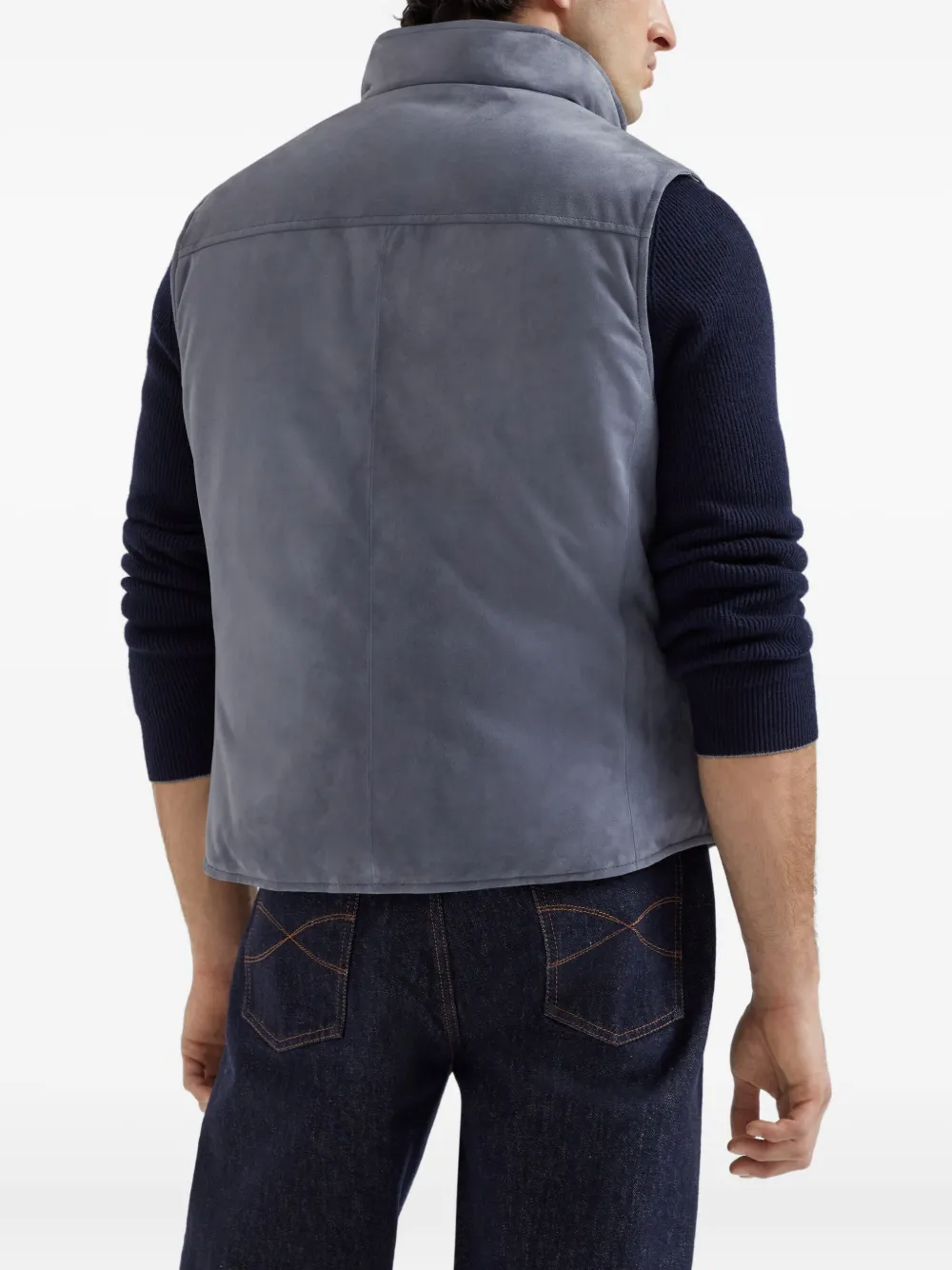 Brunello Cucinelli Suède gilet met knopen Blauw