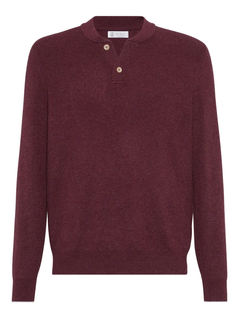 Brunello Cucinelli ribbed henley sweater Rood