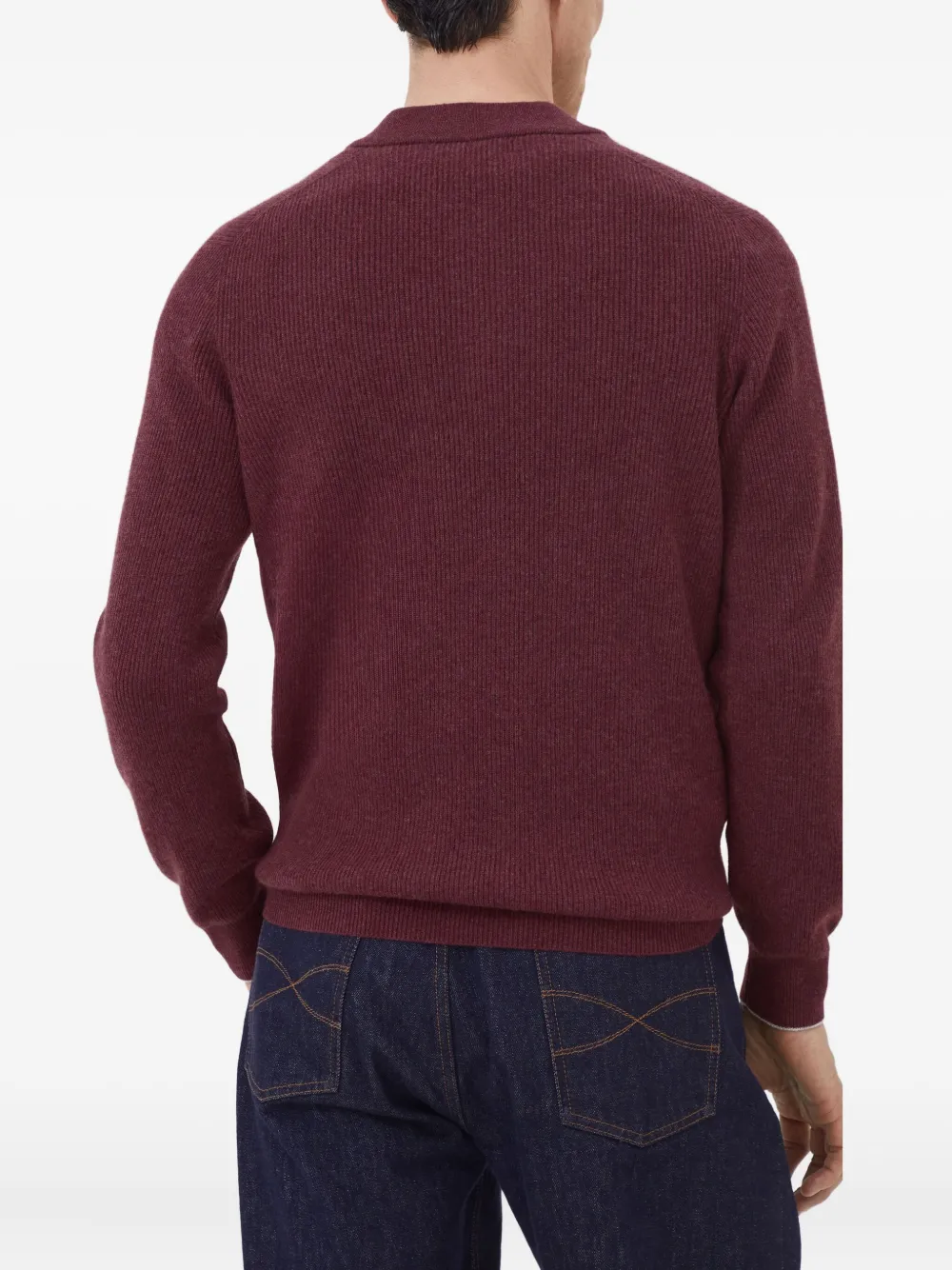 Brunello Cucinelli ribbed henley sweater Rood