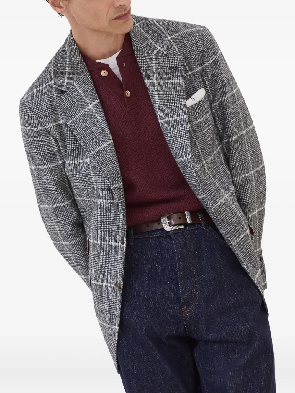 Brunello Cucinelli ribbed henley sweater Rood