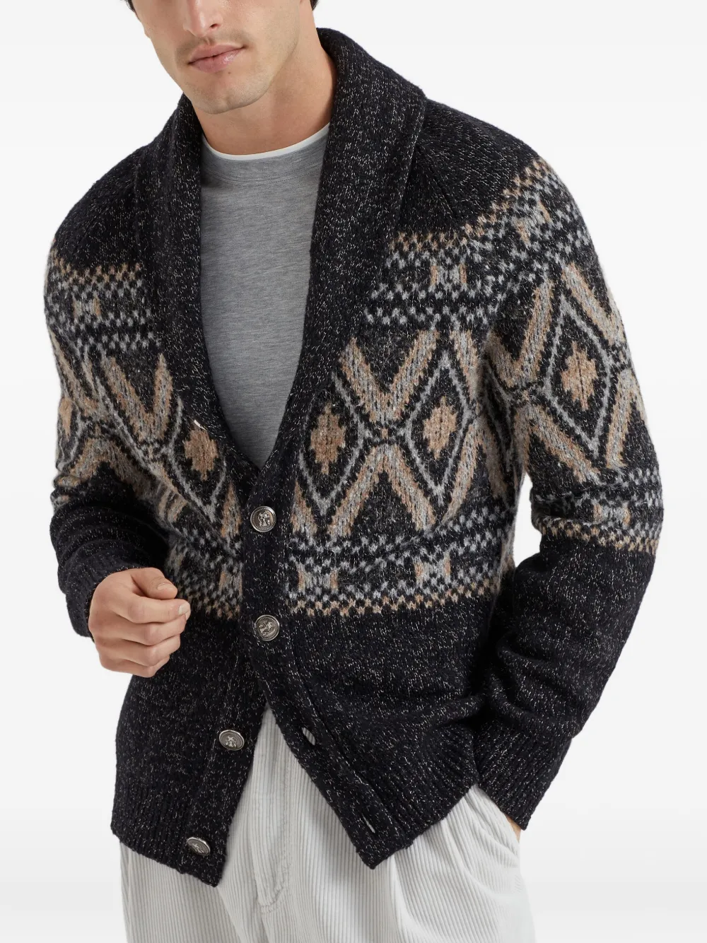 Brunello Cucinelli Vest met sjaalkraag en patroon Zwart