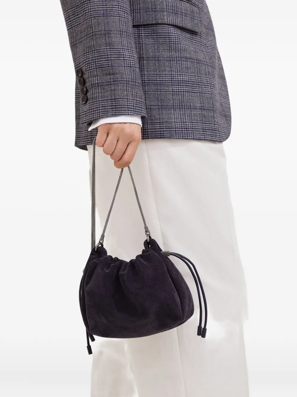 Brunello Cucinelli drawstring suede bucket bag Blauw
