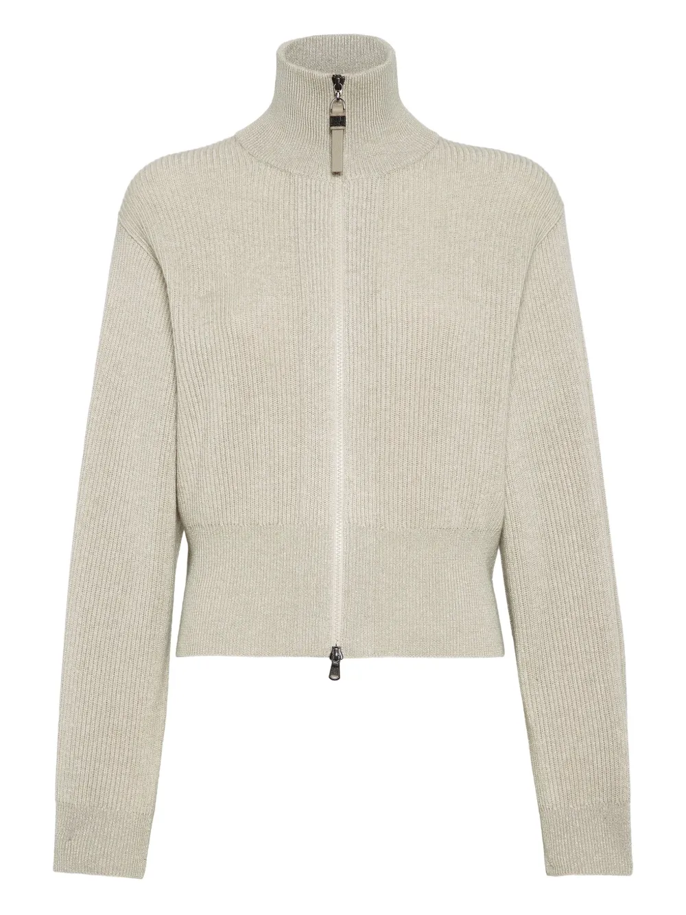 Brunello Cucinelli Geribbelde trui met rits Beige