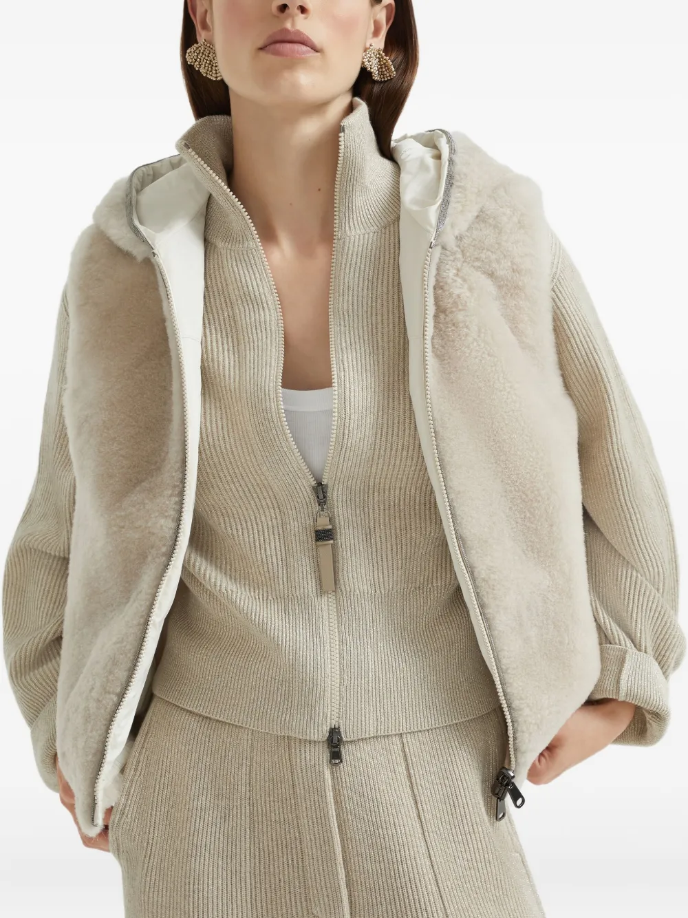 Brunello Cucinelli Geribbelde trui met rits Beige