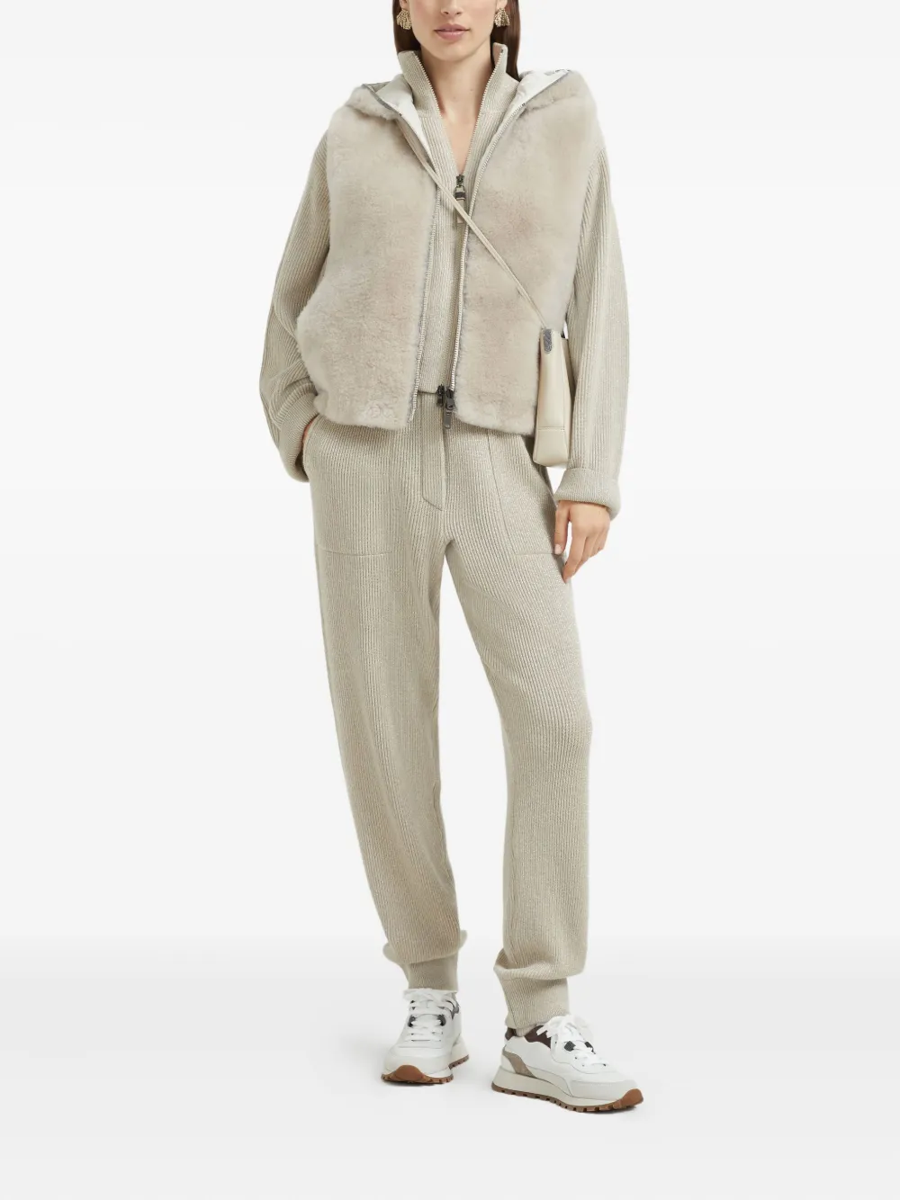 Brunello Cucinelli Geribbelde trui met rits Beige