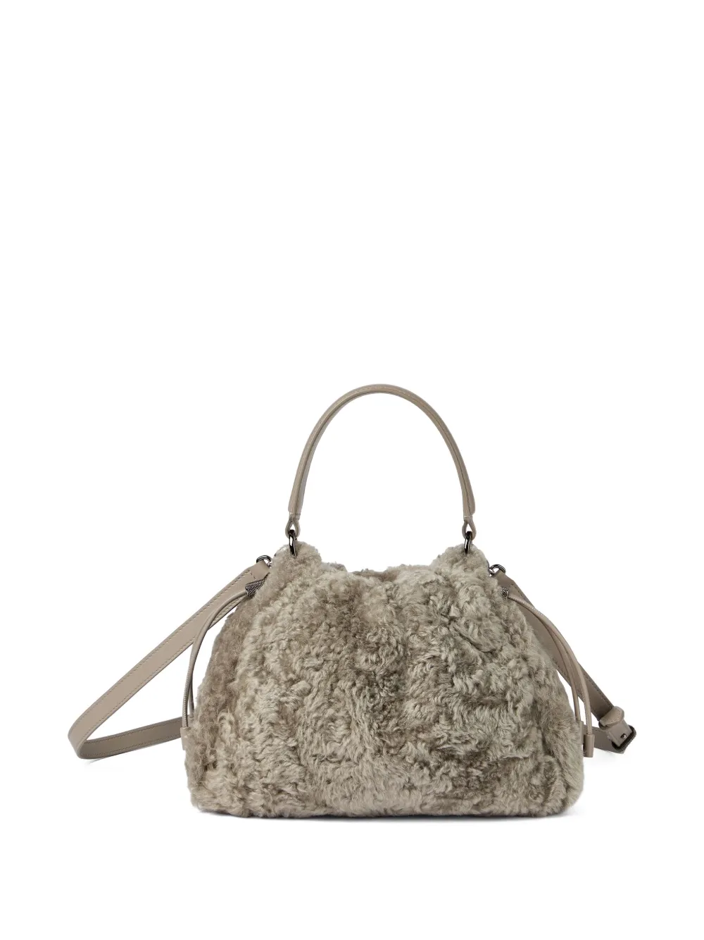 Brunello Cucinelli Shearling Tote Bag In Neutral