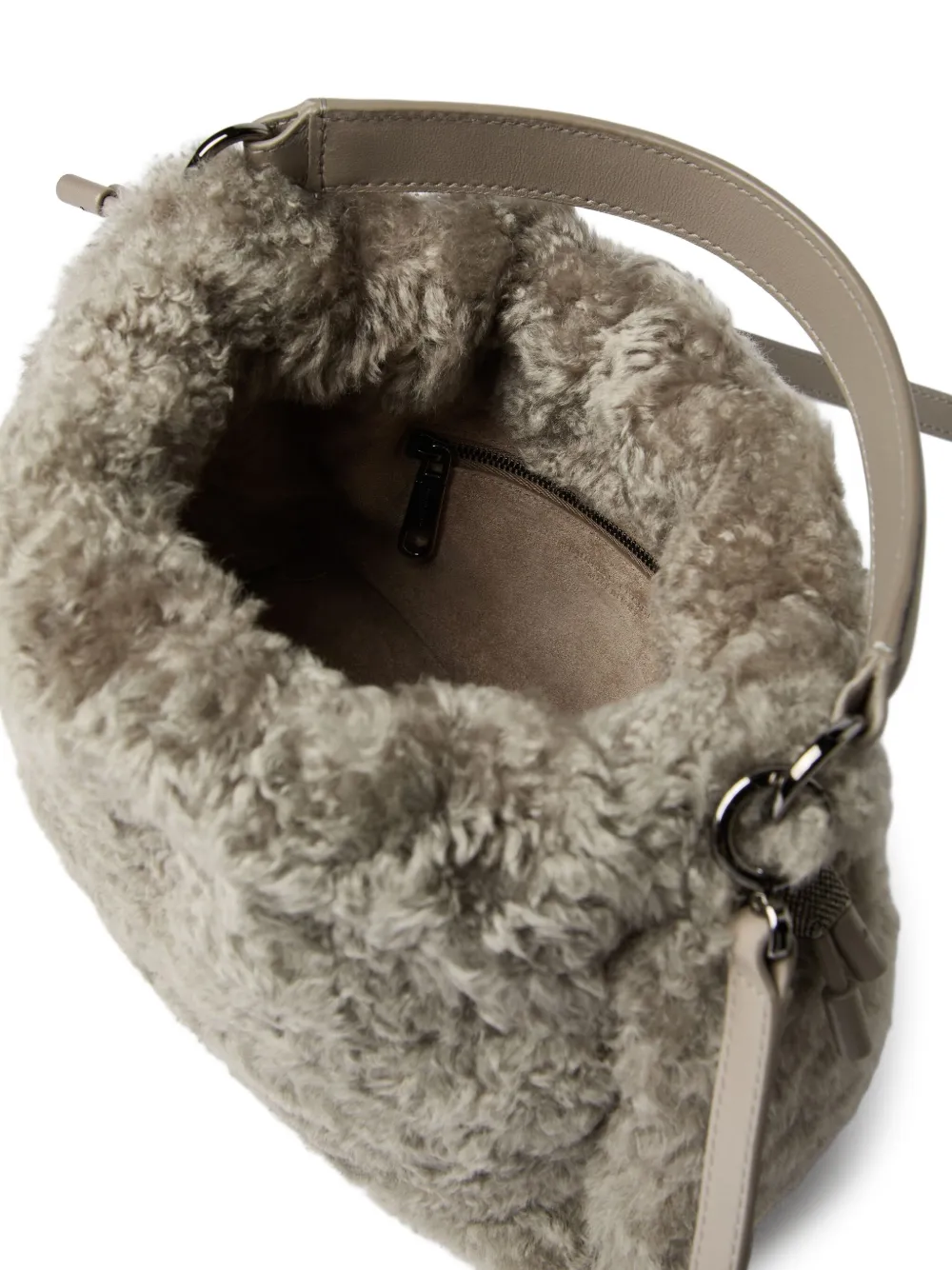 Brunello Cucinelli Shearling Tote Bag In Neutral