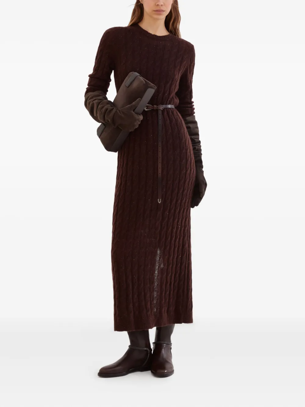 Brunello Cucinelli sequined cable-knit midi dress Bruin