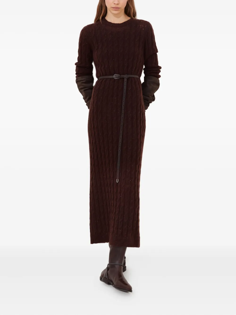 Brunello Cucinelli sequined cable-knit midi dress Bruin