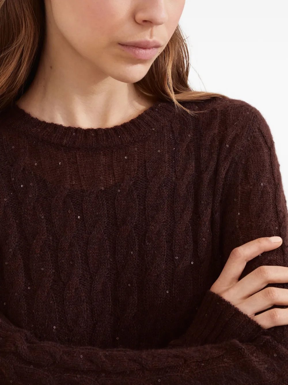 Brunello Cucinelli sequined cable-knit midi dress Bruin