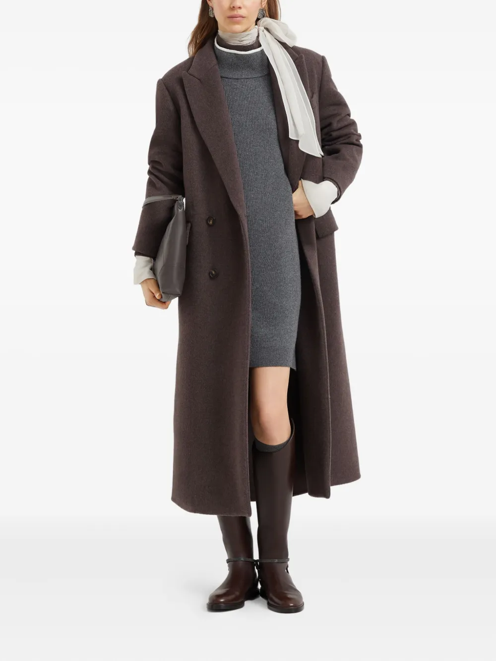 Brunello Cucinelli high-neck ribbed-knit mini dress Grijs