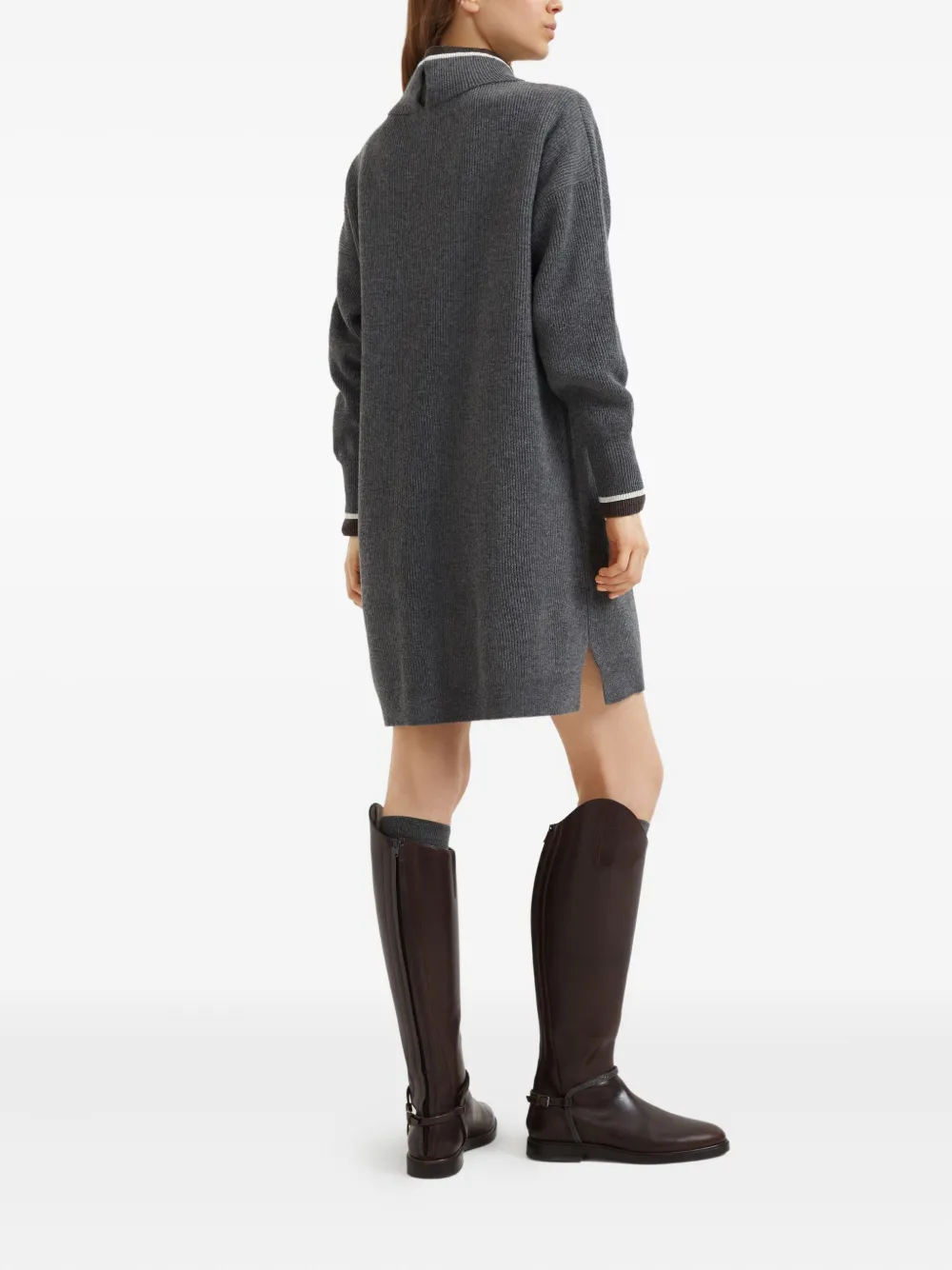 Brunello Cucinelli high-neck ribbed-knit mini dress Grijs