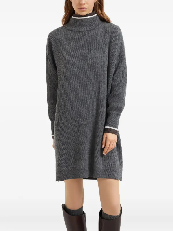 Brunello Cucinelli high-neck ribbed-knit Mini Dress | Grey | FARFETCH UZ