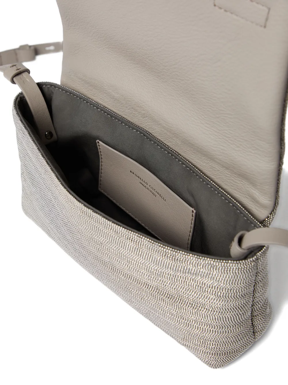 Brunello Cucinelli Monili-embellished leather cross body bag Grijs