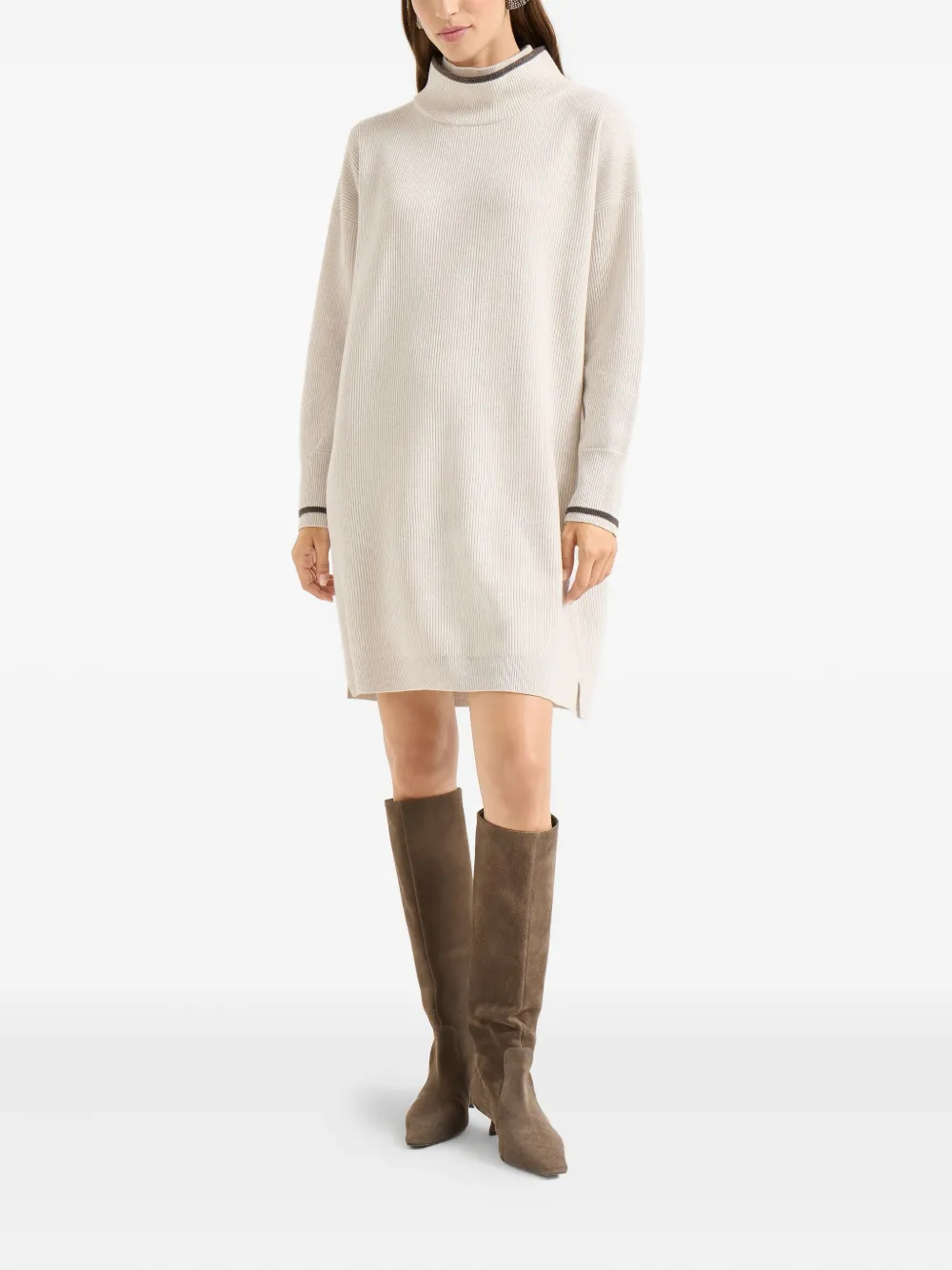 Brunello Cucinelli ribbed high-neck dress Beige