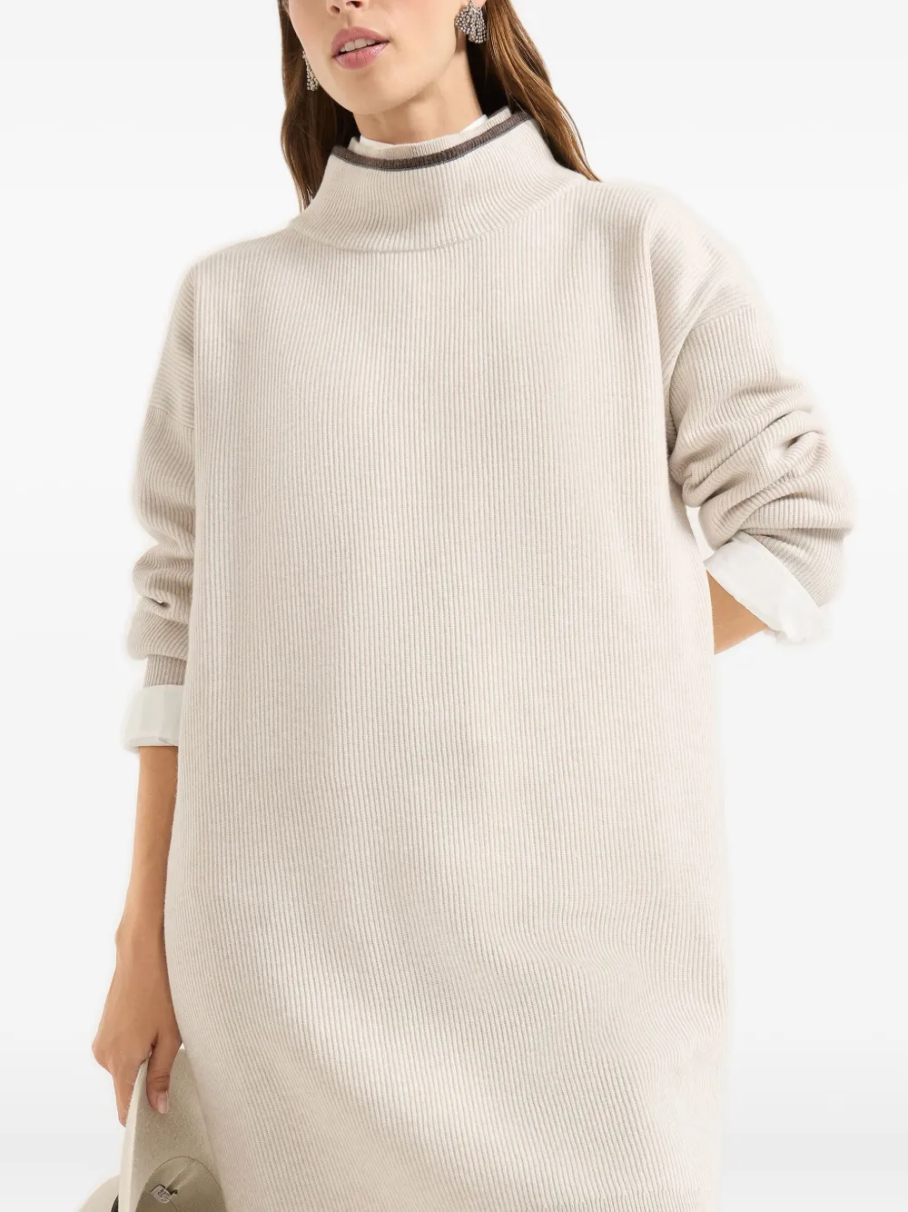 Brunello Cucinelli ribbed high-neck dress Beige