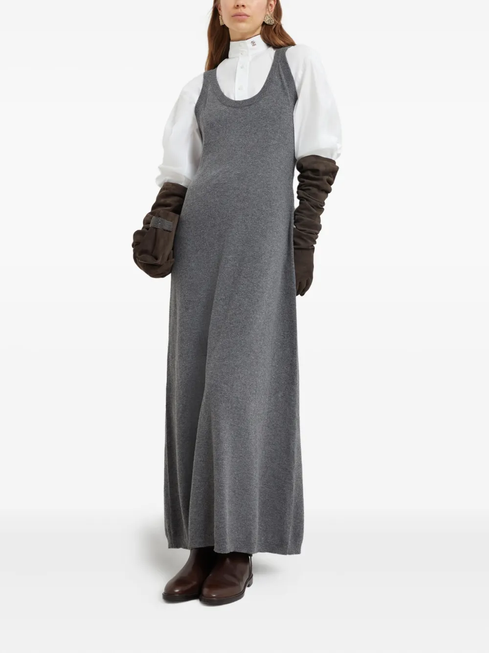 Brunello Cucinelli round-neck knit dress Grijs