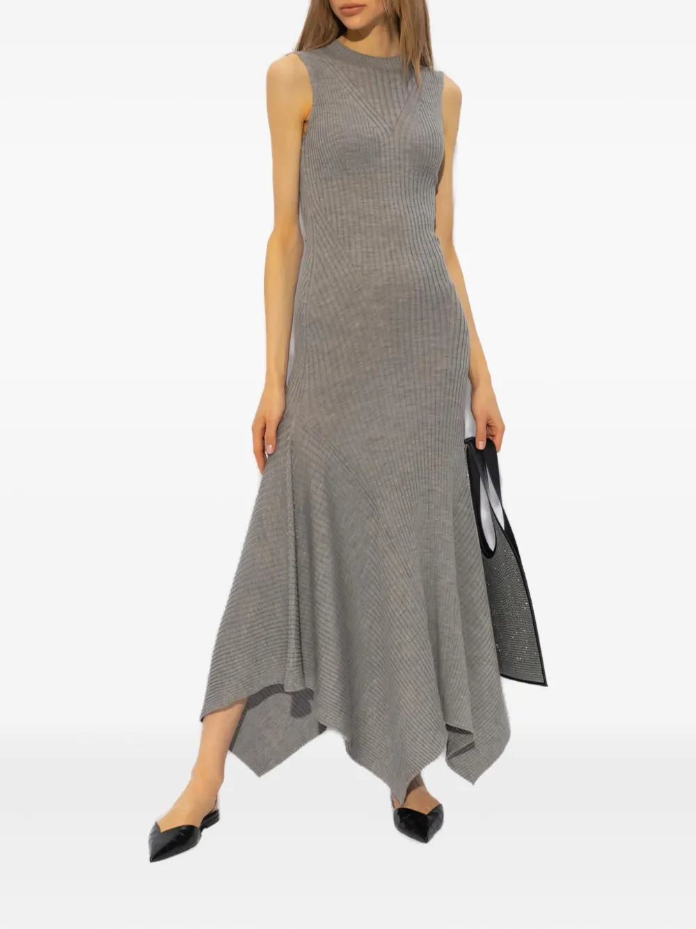 AMI Paris Godet ribbed asymmetric dress - Grijs