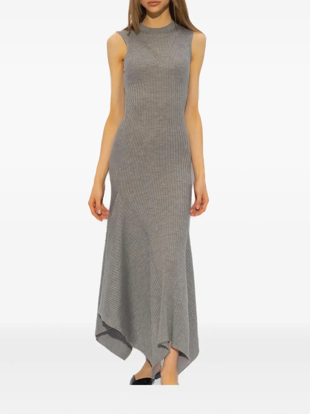 Ami Alexandre Mattiussi Godet Ribbed Asymmetric Dress In Gray