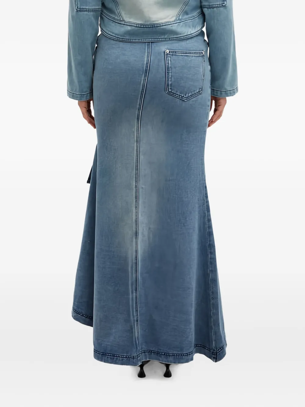 House Of Sunny Asymmetric Fishtail Denim Skirt In Blue
