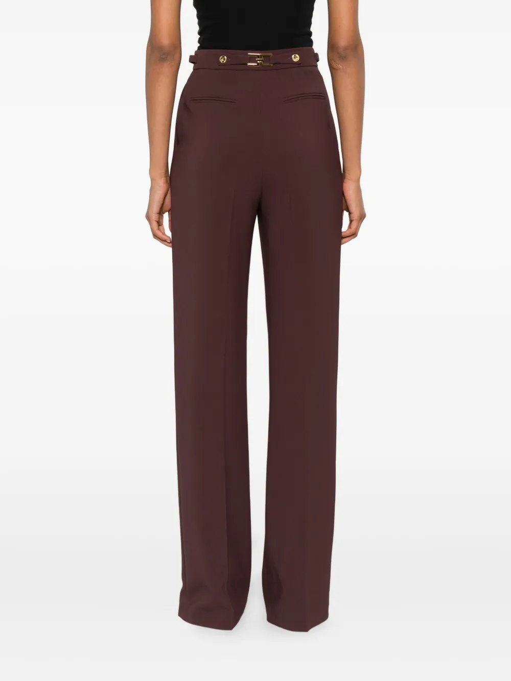 Elisabetta Franchi Pleated Button-detailing Straight Trousers In Black