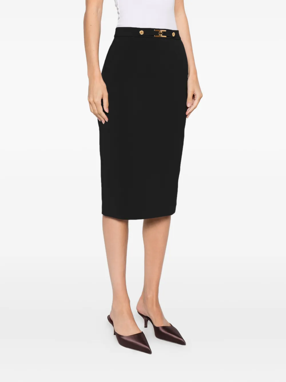 Elisabetta Franchi Slit Waist Gold High Knee Skirt In Black