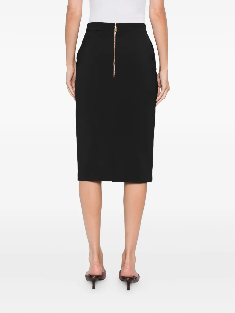 Elisabetta Franchi Slit Waist Gold High Knee Skirt In Black