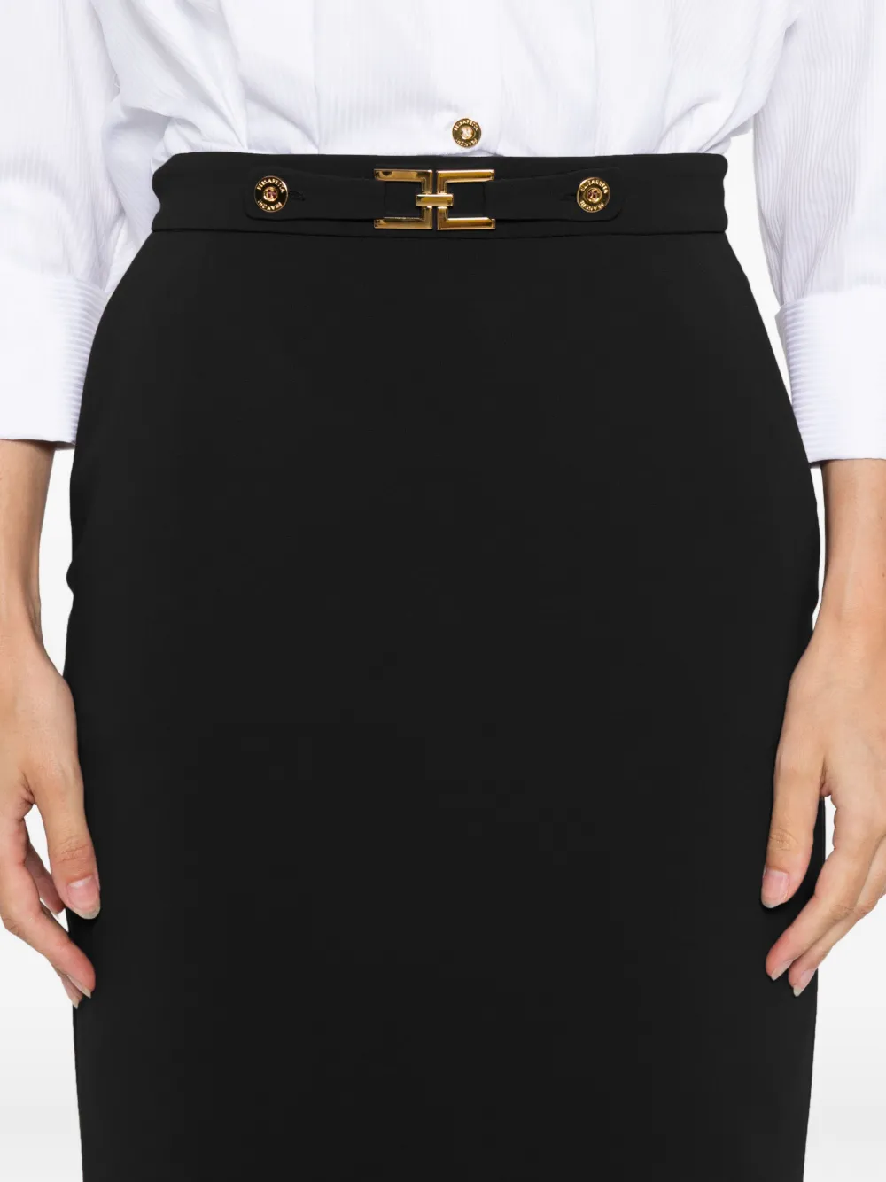 Elisabetta Franchi Slit Waist Gold High Knee Skirt In Black