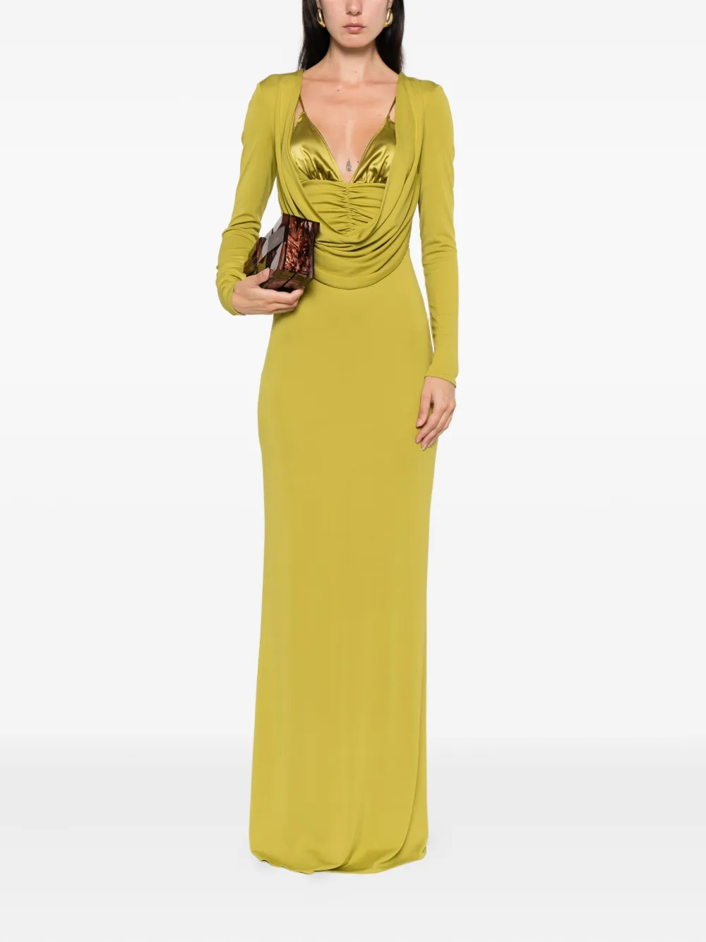 Elisabetta Franchi cowl-neck long dress Groen