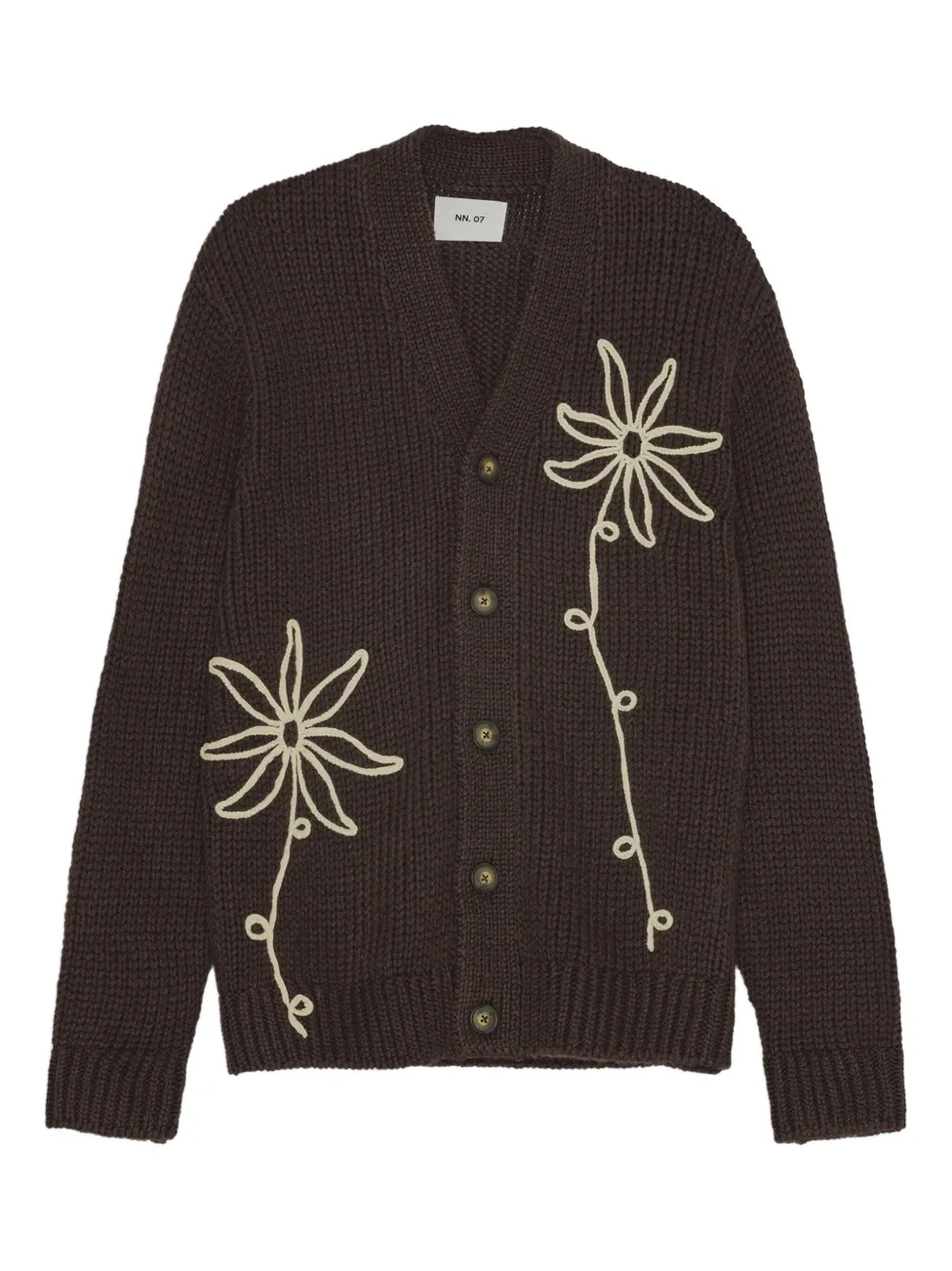NN07 flower-embroidered button cardigan | Brown | Image 1