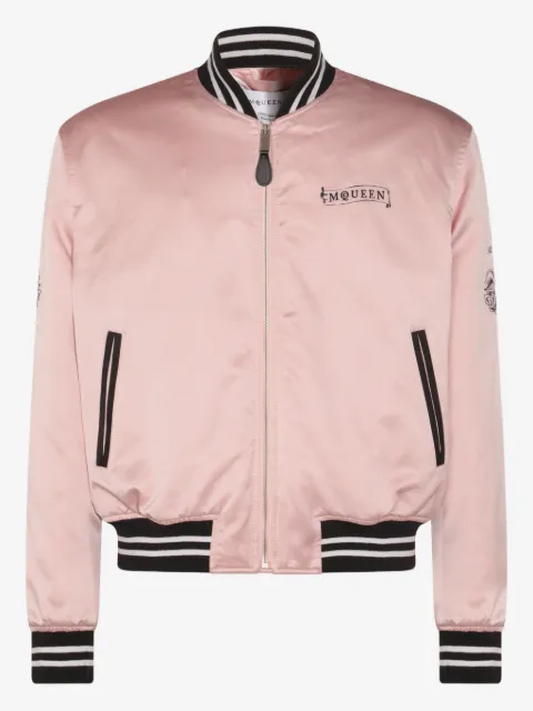 Alexander McQueen rose-embroidery satin bomber jacket
