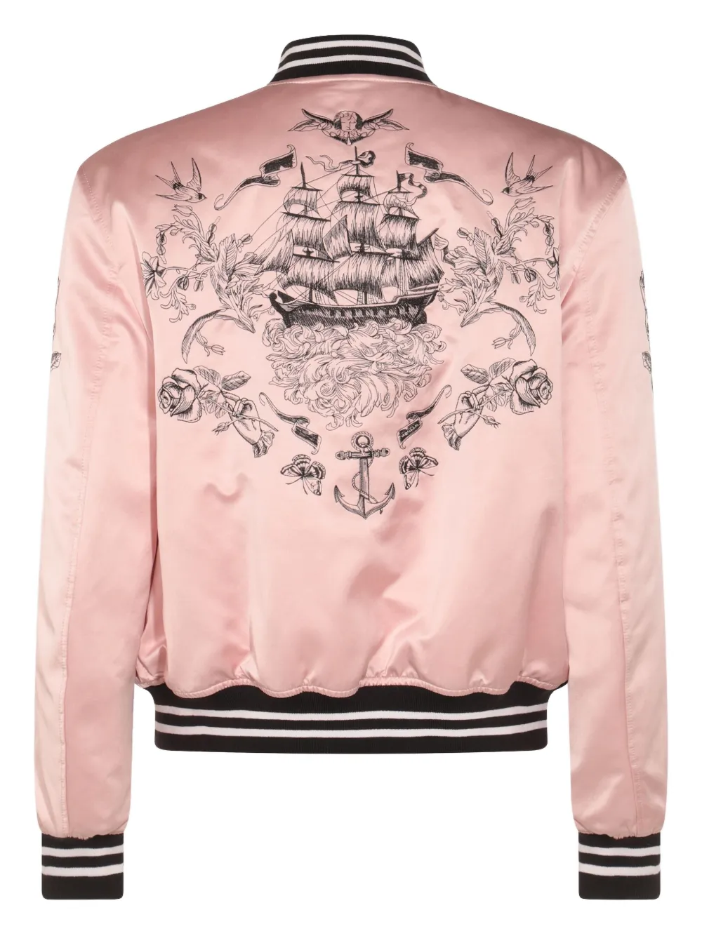 Alexander McQueen Satijnen bomberjack met geborduurde roos Roze