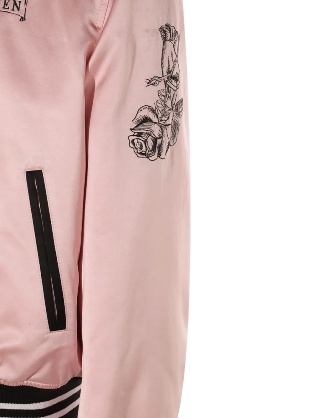 Alexander McQueen Satijnen bomberjack met geborduurde roos Roze