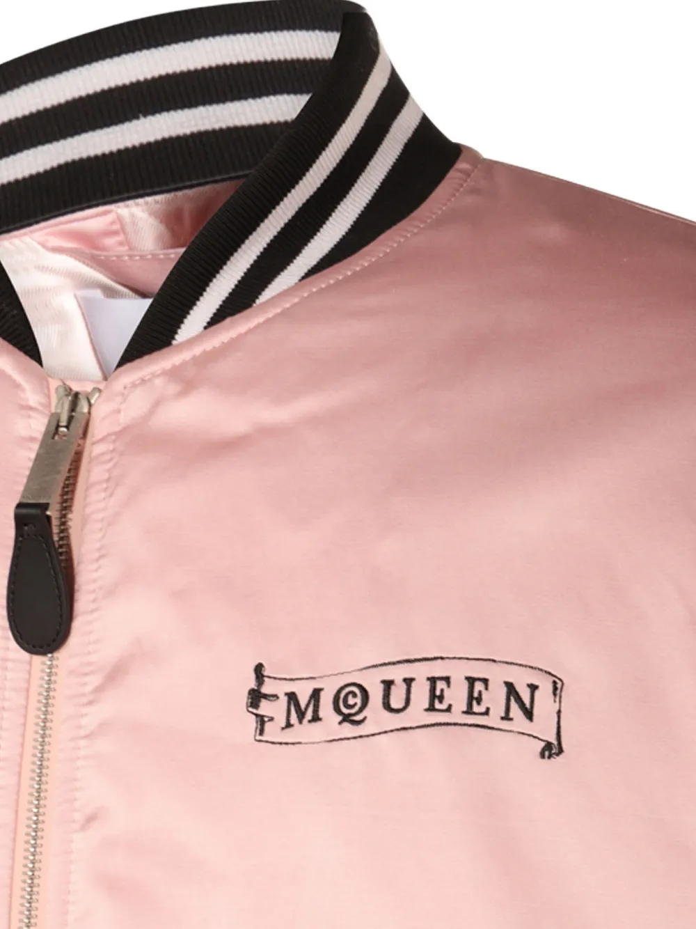 Alexander McQueen Satijnen bomberjack met geborduurde roos Roze