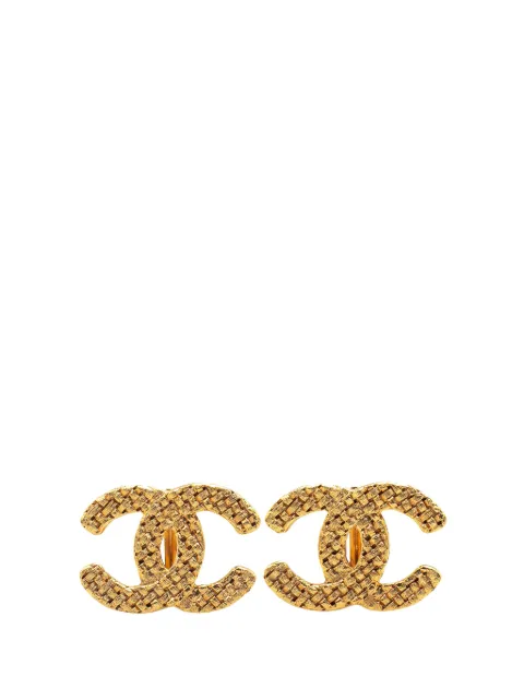 CHANEL Pre-Owned 1980-1990 Gold Plated CC Woven Clip On Earrings costume earrings