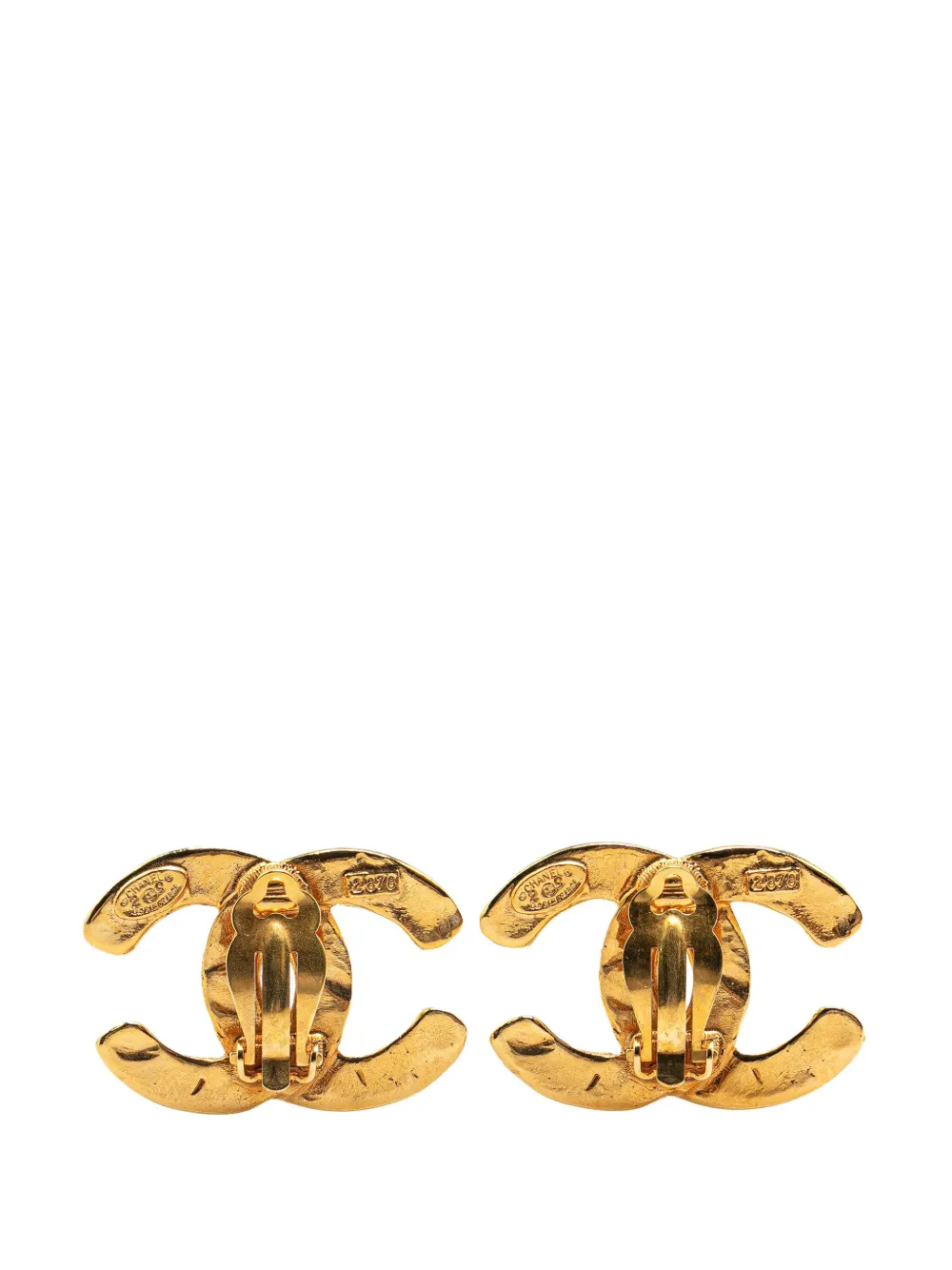 CHANEL Pre-Owned 1980-1990 Gold Plated CC Woven Clip On Earrings costume earrings | Image 2